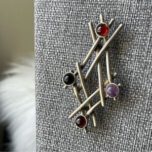 CARSI | Vtg | 925 Sterling Silver Mexico Modernist Structural Gemstones Brooch